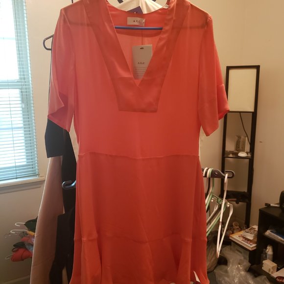 NWT ALC Delaney Silk Dress Orange Sz 0 (XS) - Picture 5 of 7